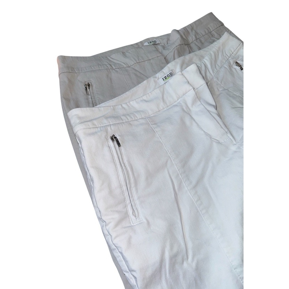 IZOD Golf Womens Size 10 Bermuda Shorts Stretch Pull On White Gray Lot 2 Walking